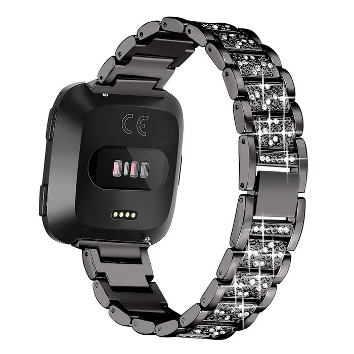 Rhinestone Decor Zinc Alloy Smart Watch Band for Fitbit Versa - Black - 1