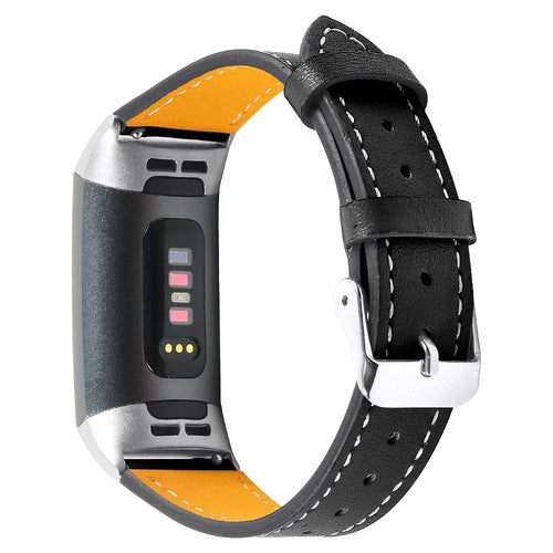 For Fitbit Charge 4/3 Watch Strap Genuine Leather Smart Watch Band Replacement - Black - 1