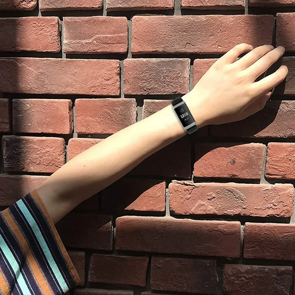 For Fitbit Charge 4/3 Watch Strap Genuine Leather Smart Watch Band Replacement - Black - 6