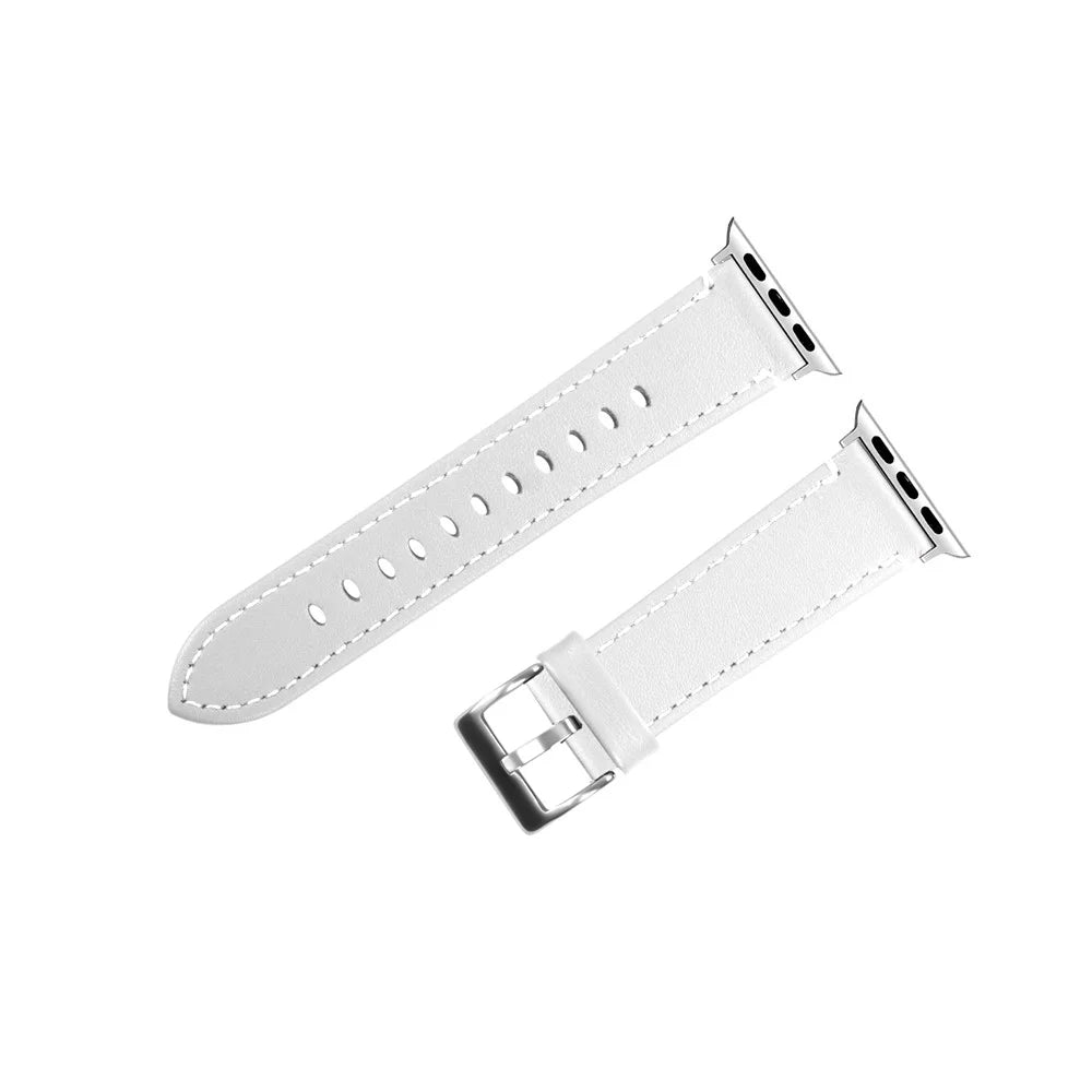 Classical Buckle Genuine Leather Watch Strap for Apple Watch Series 11 10 42mm / 9 8 7 41mm / SE3 SE2 SE 6 5 4 40mm / 3 2 1 38mm - White - 1