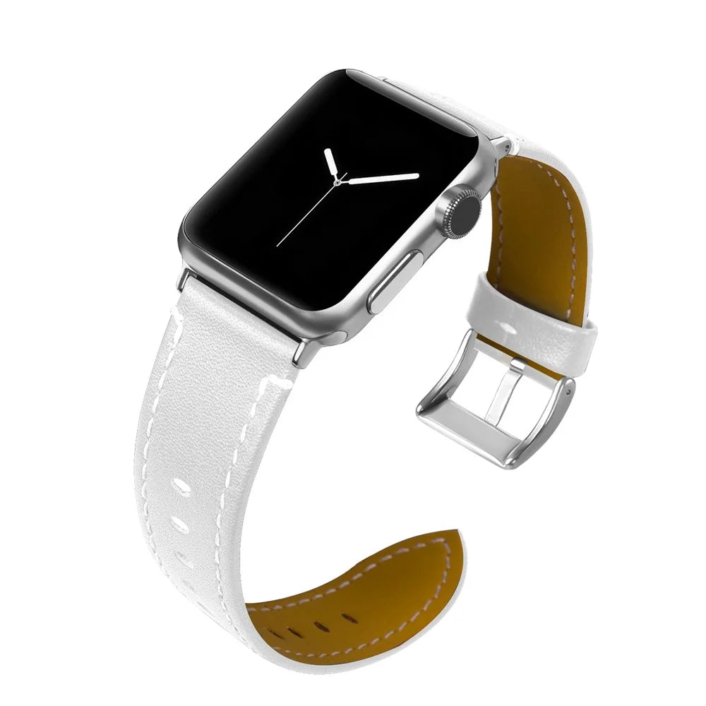 Classical Buckle Genuine Leather Watch Strap for Apple Watch Series 11 10 42mm / 9 8 7 41mm / SE3 SE2 SE 6 5 4 40mm / 3 2 1 38mm - White - 2