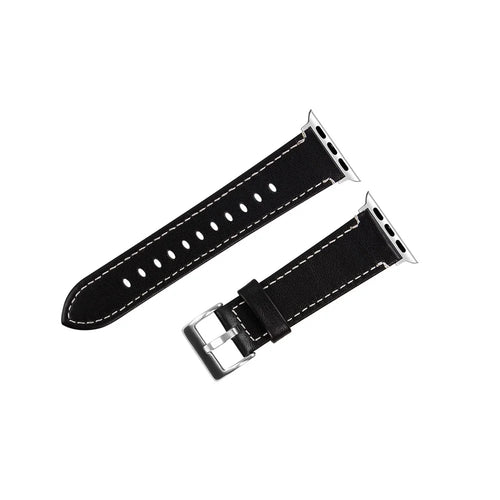 Genuine Leather Watch Band with Classical Buckle for Apple Watch Ultra 3 2 1 49mm / Series 11 10 46mm / 9 8 7 45mm / SE3 SE2 SE 6 5 4 44mm / 3 2 1 42mm - Black - 1