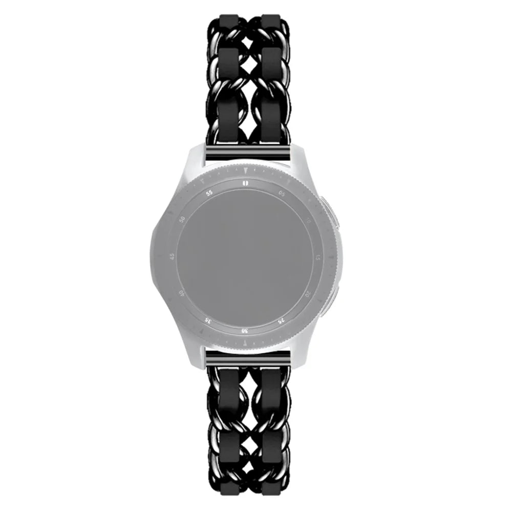 22mm Metal + PU Leather Knit Watch Band for Samsung Gear S3/Galaxy Watch 46mm/Huawei GT 2 46mm/Huami Amazfit Watch 1/2 - All Black - 1