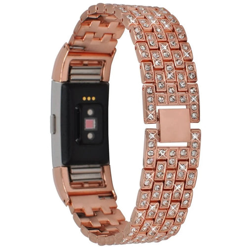 Metal Rhinestone Decor Watch Band for Fitbit Charge 2 - Rose Gold - 1