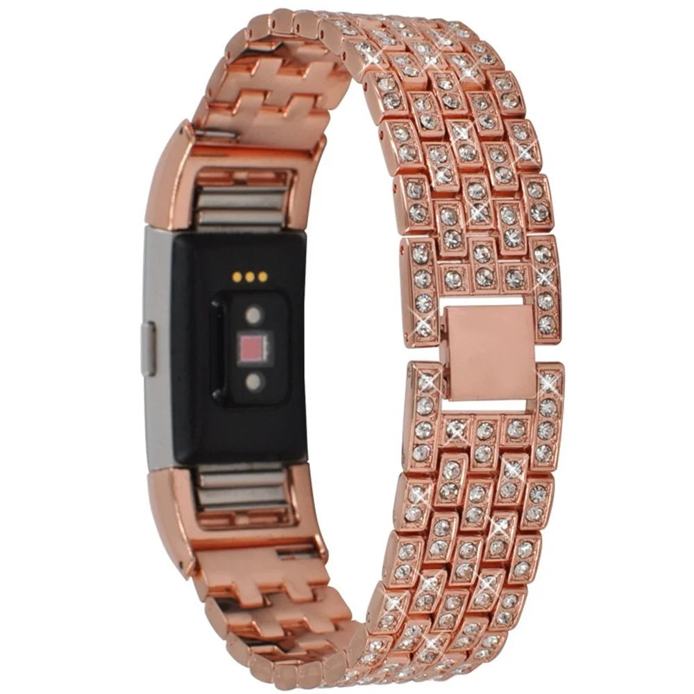 Metal Rhinestone Decor Watch Band for Fitbit Charge 2 - Rose Gold - 1