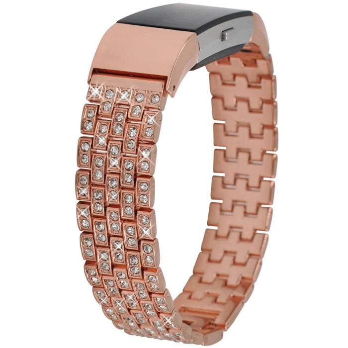 Metal Rhinestone Decor Watch Band for Fitbit Charge 2 - Rose Gold - 2