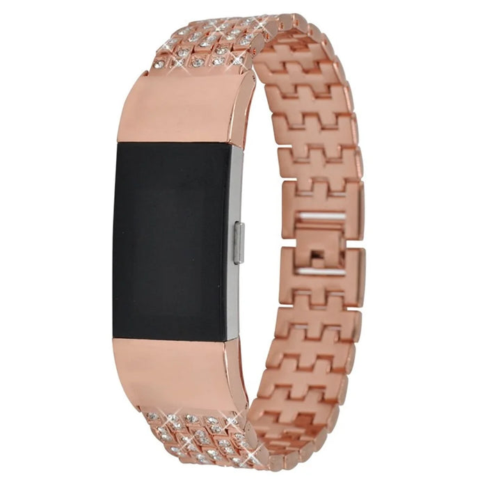 Metal Rhinestone Decor Watch Band for Fitbit Charge 2 - Rose Gold - 3
