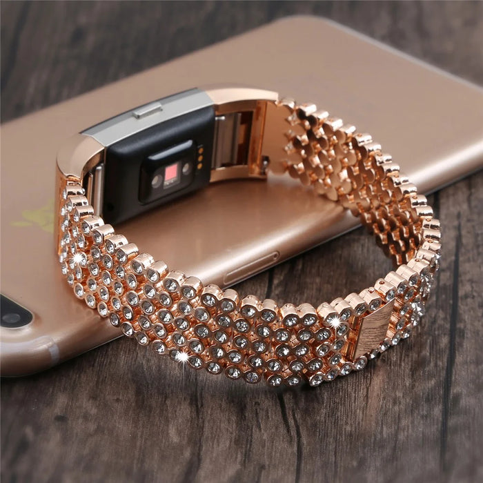 Metal Rhinestone Decor Watch Band for Fitbit Charge 2 - Rose Gold - 4