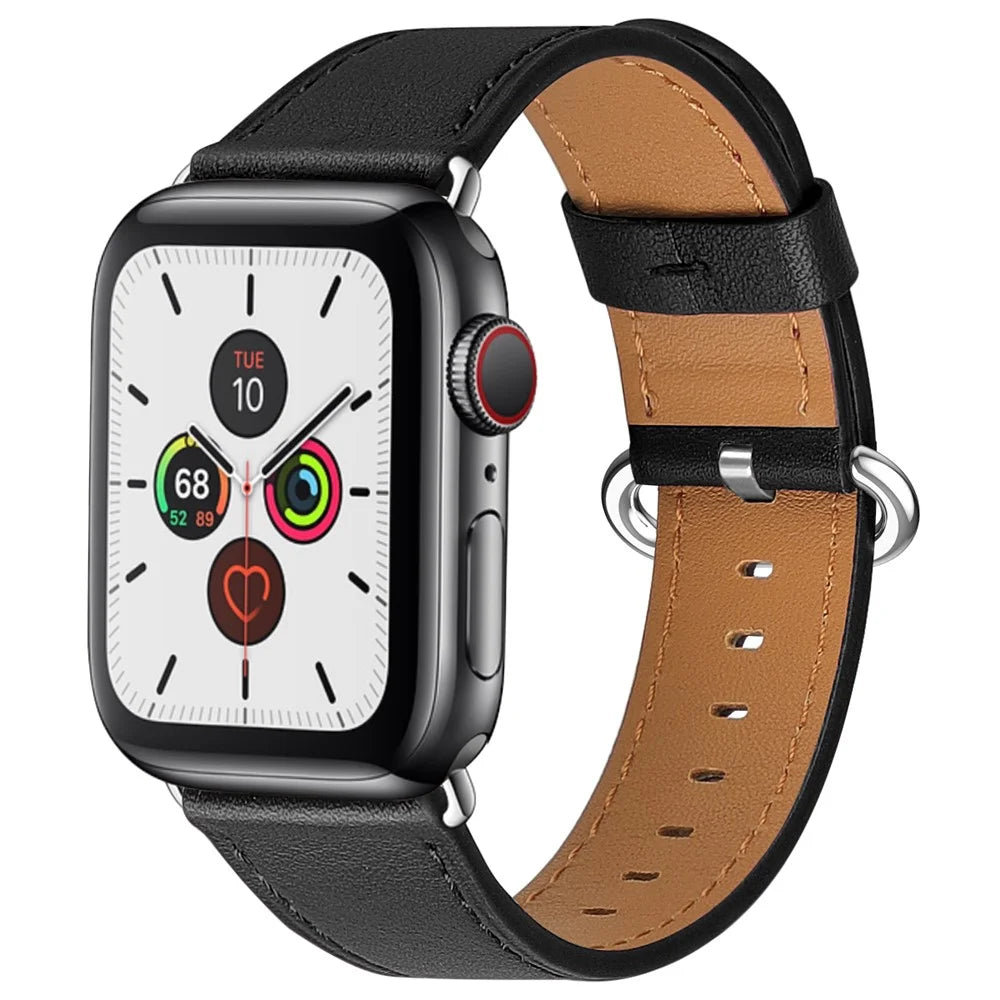 Genuine Leather Watch Strap for Apple Watch Series 11 10 42mm / 9 8 7 41mm / SE3 SE2 SE 6 5 4 40mm / 3 2 1 38mm - Black - 2