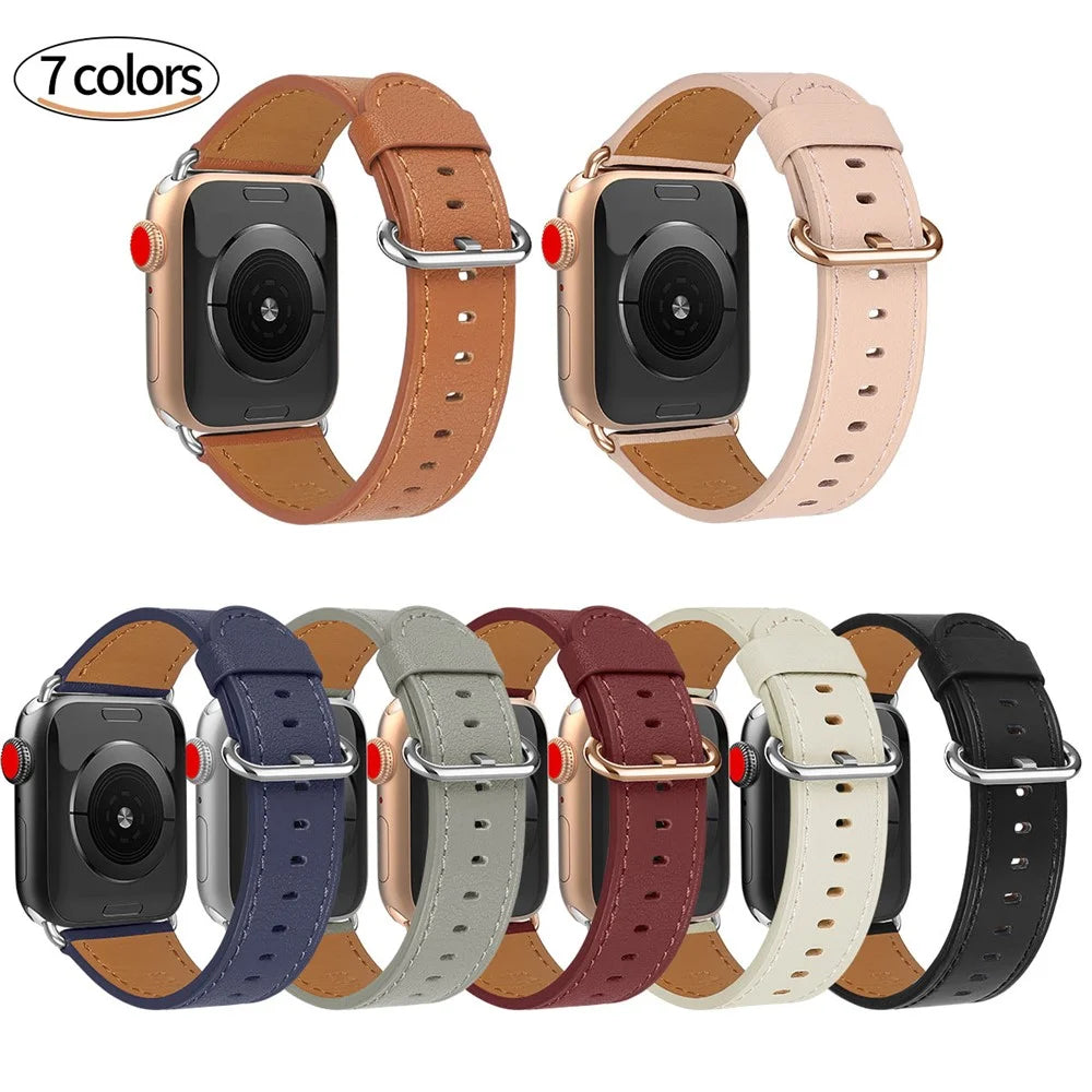 Genuine Leather Watch Strap for Apple Watch Series 11 10 42mm / 9 8 7 41mm / SE3 SE2 SE 6 5 4 40mm / 3 2 1 38mm - Black - 7