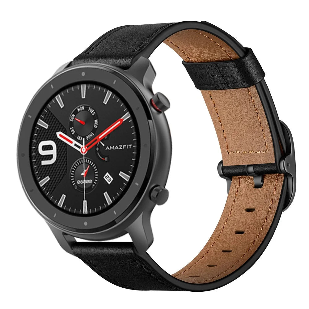 22mm Cowhide Leather Watch Band (DS Style) for Huami Amazfit GTR 47mm - Black - 2