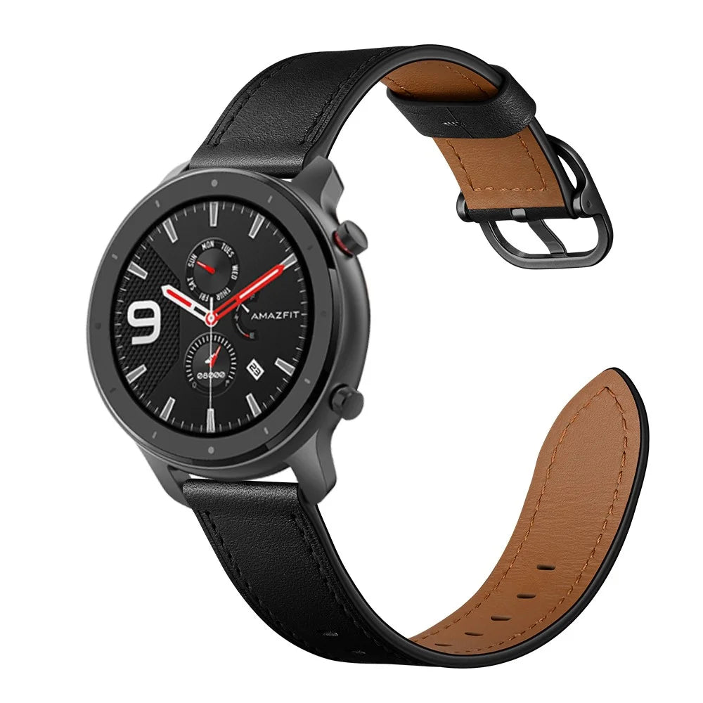 22mm Cowhide Leather Watch Band (DS Style) for Huami Amazfit GTR 47mm - Black - 3