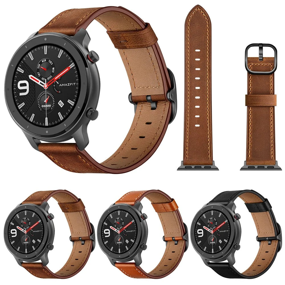 22mm Cowhide Leather Watch Band (DS Style) for Huami Amazfit GTR 47mm - Black - 7