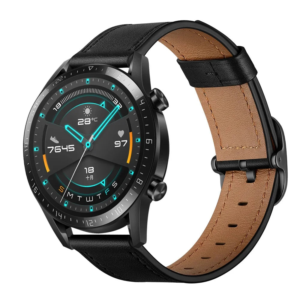 22mm Cowhide Leather Watch Band (DS Style) for Huawei Watch GT 2/1 / Honor Magic GT 2e 46mm - Black - 2
