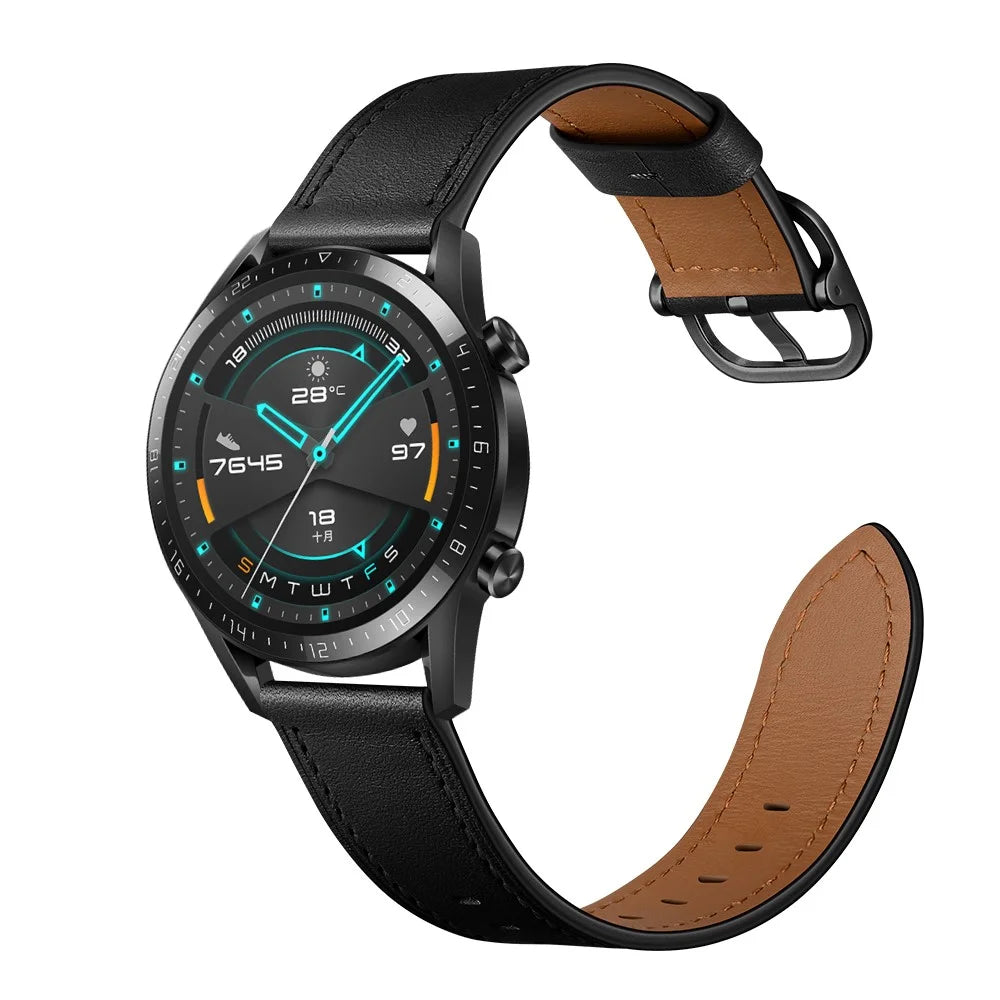 22mm Cowhide Leather Watch Band (DS Style) for Huawei Watch GT 2/1 / Honor Magic GT 2e 46mm - Black - 3