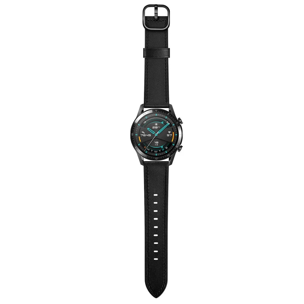 22mm Cowhide Leather Watch Band (DS Style) for Huawei Watch GT 2/1 / Honor Magic GT 2e 46mm - Black - 4