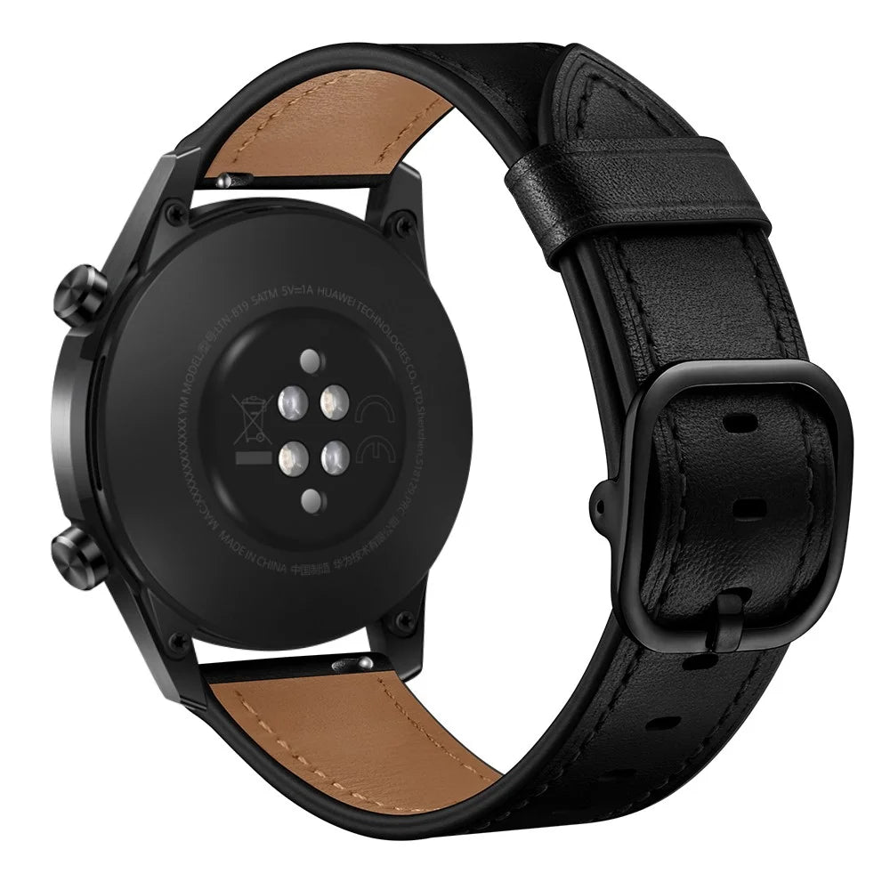 22mm Cowhide Leather Watch Band (DS Style) for Huawei Watch GT 2/1 / Honor Magic GT 2e 46mm - Black - 5