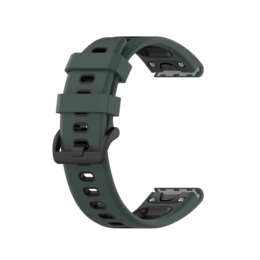 Bi-color Silicone Smart Watch Band for Garmin Fenix 7/Fenix 6/Fenix 5 - Dark Green/Black - 1