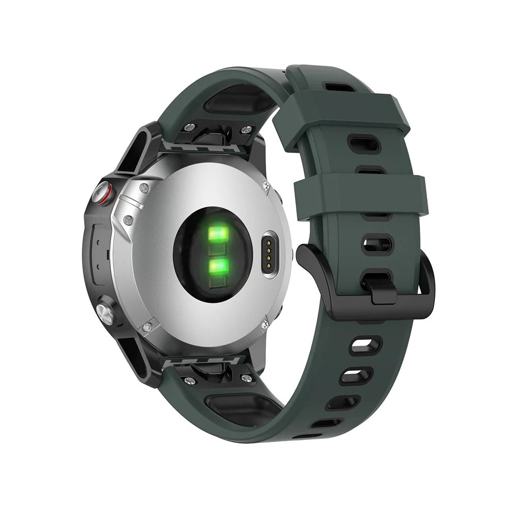 Bi-color Silicone Smart Watch Band for Garmin Fenix 7/Fenix 6/Fenix 5 - Dark Green/Black - 3