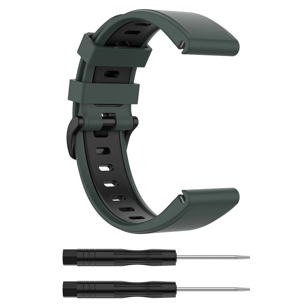 Bi-color Silicone Smart Watch Band for Garmin Fenix 7/Fenix 6/Fenix 5 - Dark Green/Black - 4
