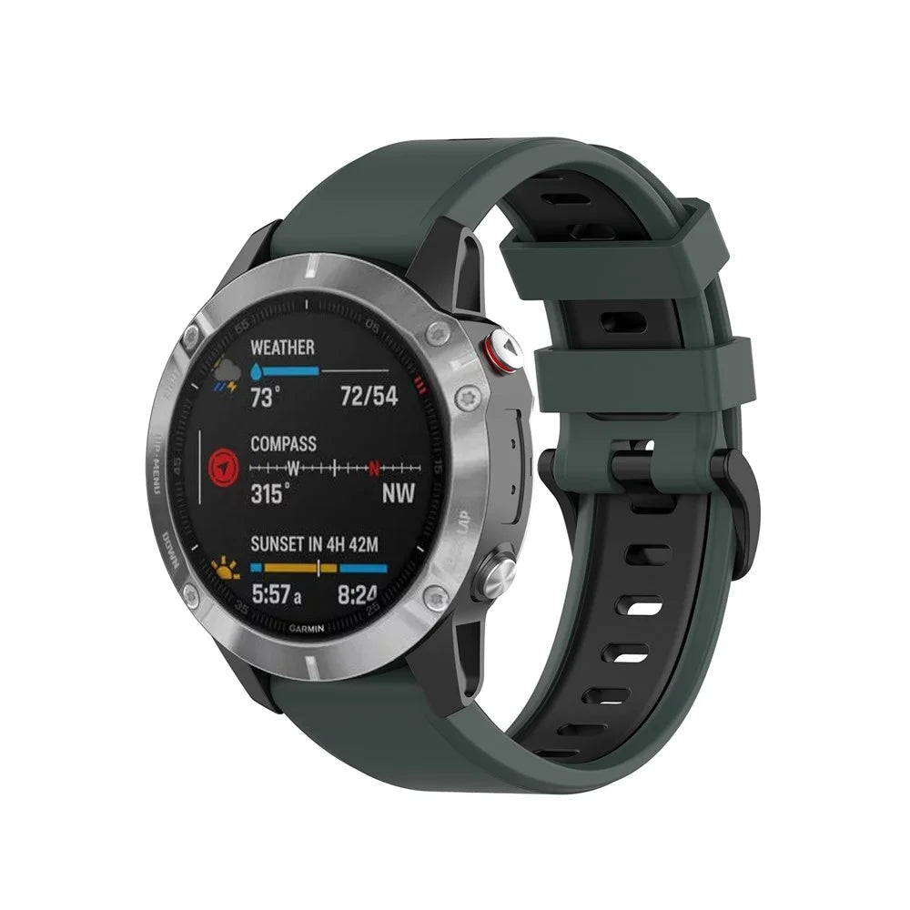 Bi-color Silicone Smart Watch Band for Garmin Fenix 7/Fenix 6/Fenix 5 - Dark Green/Black - 5
