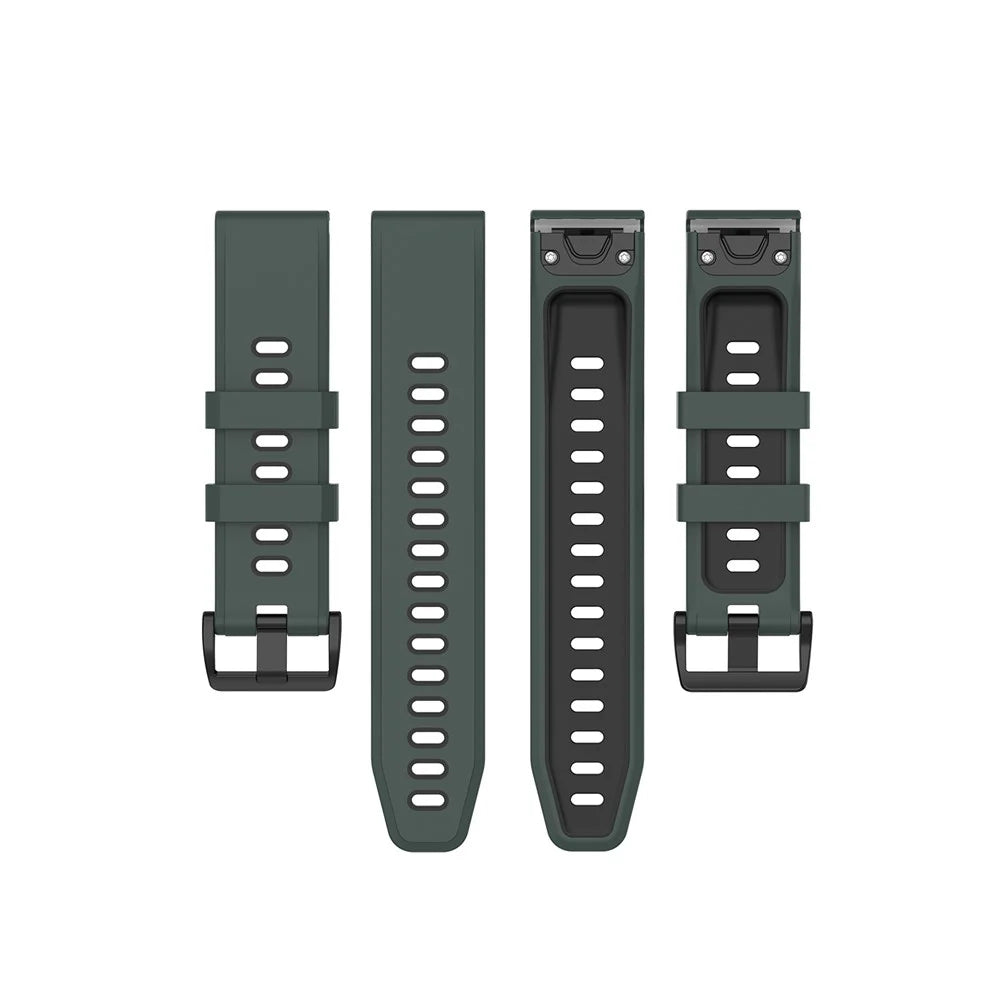 Bi-color Silicone Smart Watch Band for Garmin Fenix 7/Fenix 6/Fenix 5 - Dark Green/Black - 6