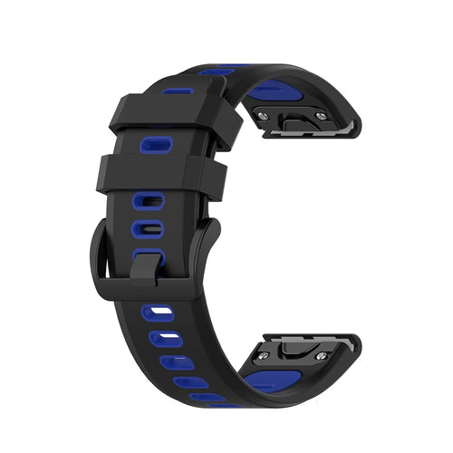 Bi-color Silicone Smart Watch Strap for Garmin Fenix 6X/Fenix 5X, Replacement Adjustable Wrist Band - Black/Blue - 1