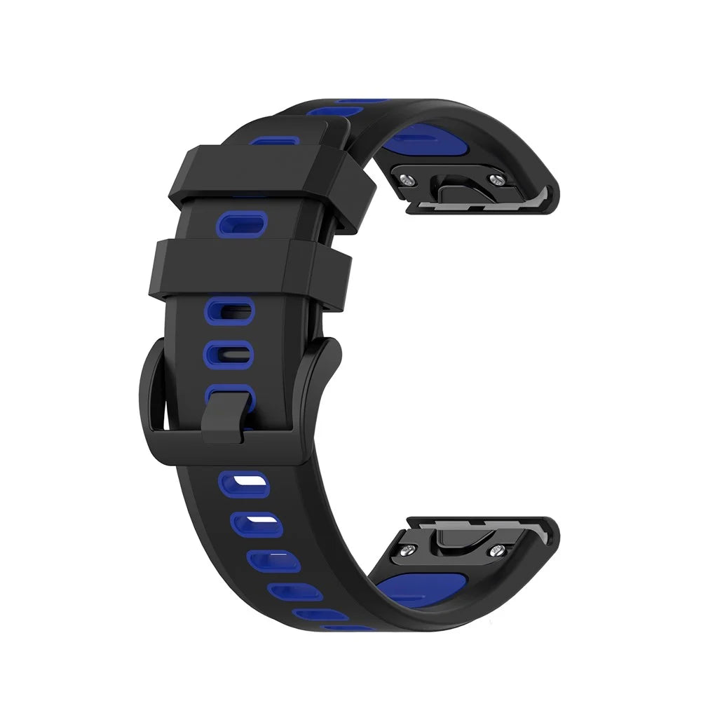 Bi-color Silicone Smart Watch Strap for Garmin Fenix 6X/Fenix 5X, Replacement Adjustable Wrist Band - Black/Blue - 1