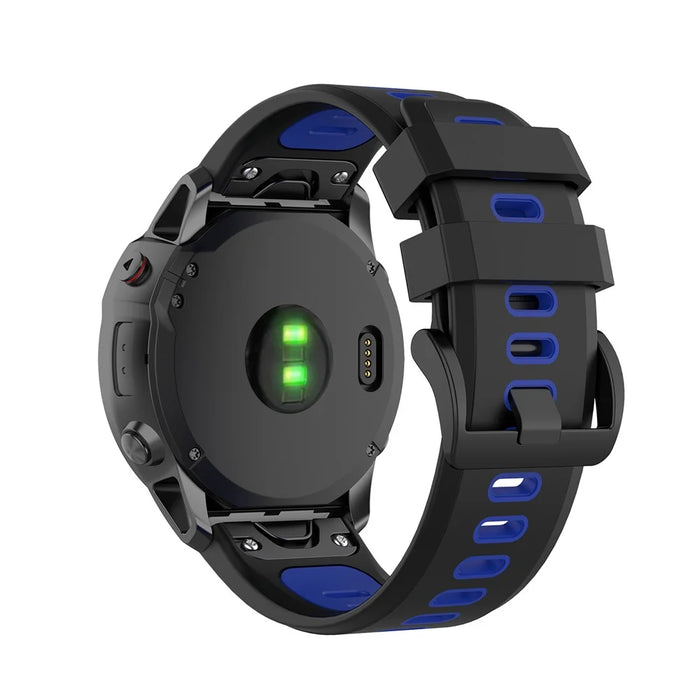 Bi-color Silicone Smart Watch Strap for Garmin Fenix 6X/Fenix 5X, Replacement Adjustable Wrist Band - Black/Blue - 2