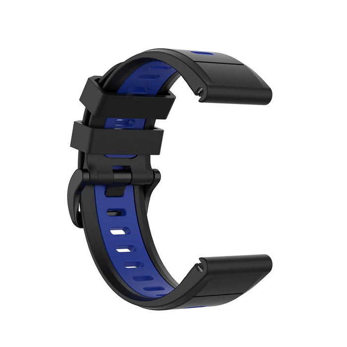 Bi-color Silicone Smart Watch Strap for Garmin Fenix 6X/Fenix 5X, Replacement Adjustable Wrist Band - Black/Blue - 3
