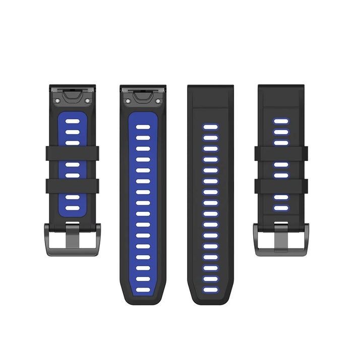 Bi-color Silicone Smart Watch Strap for Garmin Fenix 6X/Fenix 5X, Replacement Adjustable Wrist Band - Black/Blue - 4
