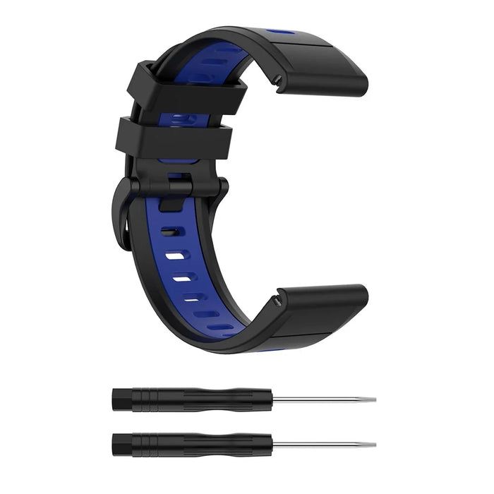 Bi-color Silicone Smart Watch Strap for Garmin Fenix 6X/Fenix 5X, Replacement Adjustable Wrist Band - Black/Blue - 5