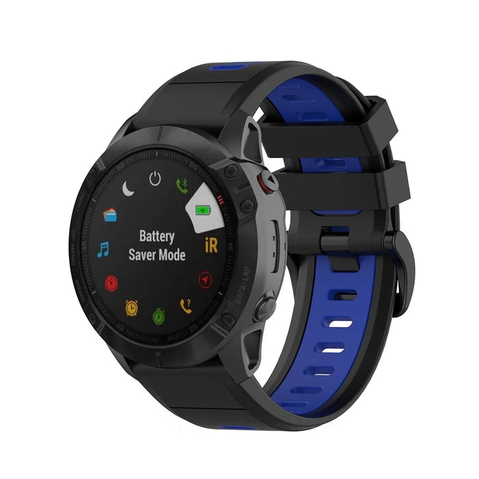 Bi-color Silicone Smart Watch Strap for Garmin Fenix 6X/Fenix 5X, Replacement Adjustable Wrist Band - Black/Blue - 6