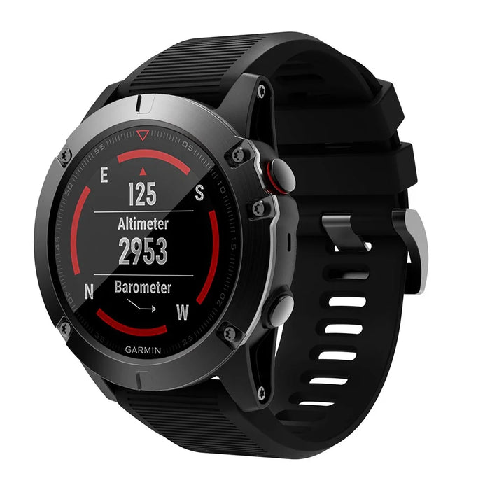 Horizontal Streak with Black Triangle Buckle Silicone Watch Band for Garmin Fenix 5X - Black - 5