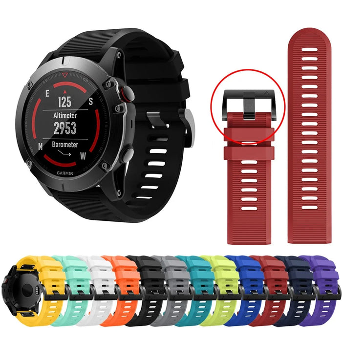 Horizontal Streak with Black Triangle Buckle Silicone Watch Band for Garmin Fenix 5X - Black - 6