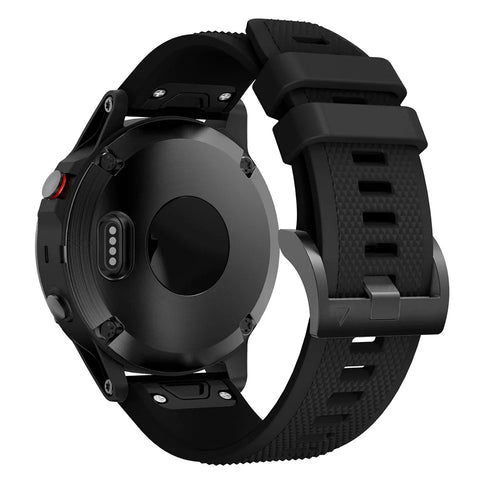 For Garmin Fenix 5 Silicone Watch Band 22mm Adjustable Smart Watch Strap with Black Buckle - Black - 1