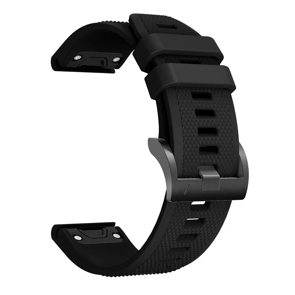 For Garmin Fenix 5 Silicone Watch Band 22mm Adjustable Smart Watch Strap with Black Buckle - Black - 2