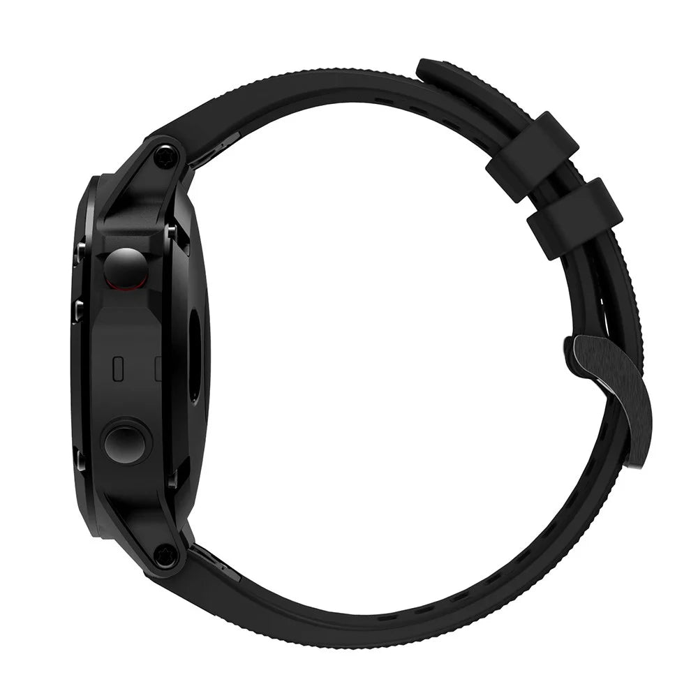 For Garmin Fenix 5 Silicone Watch Band 22mm Adjustable Smart Watch Strap with Black Buckle - Black - 3