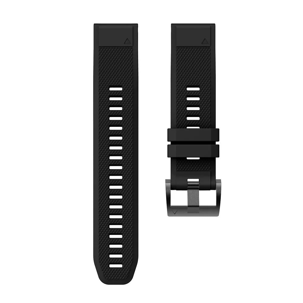 For Garmin Fenix 5 Silicone Watch Band 22mm Adjustable Smart Watch Strap with Black Buckle - Black - 4