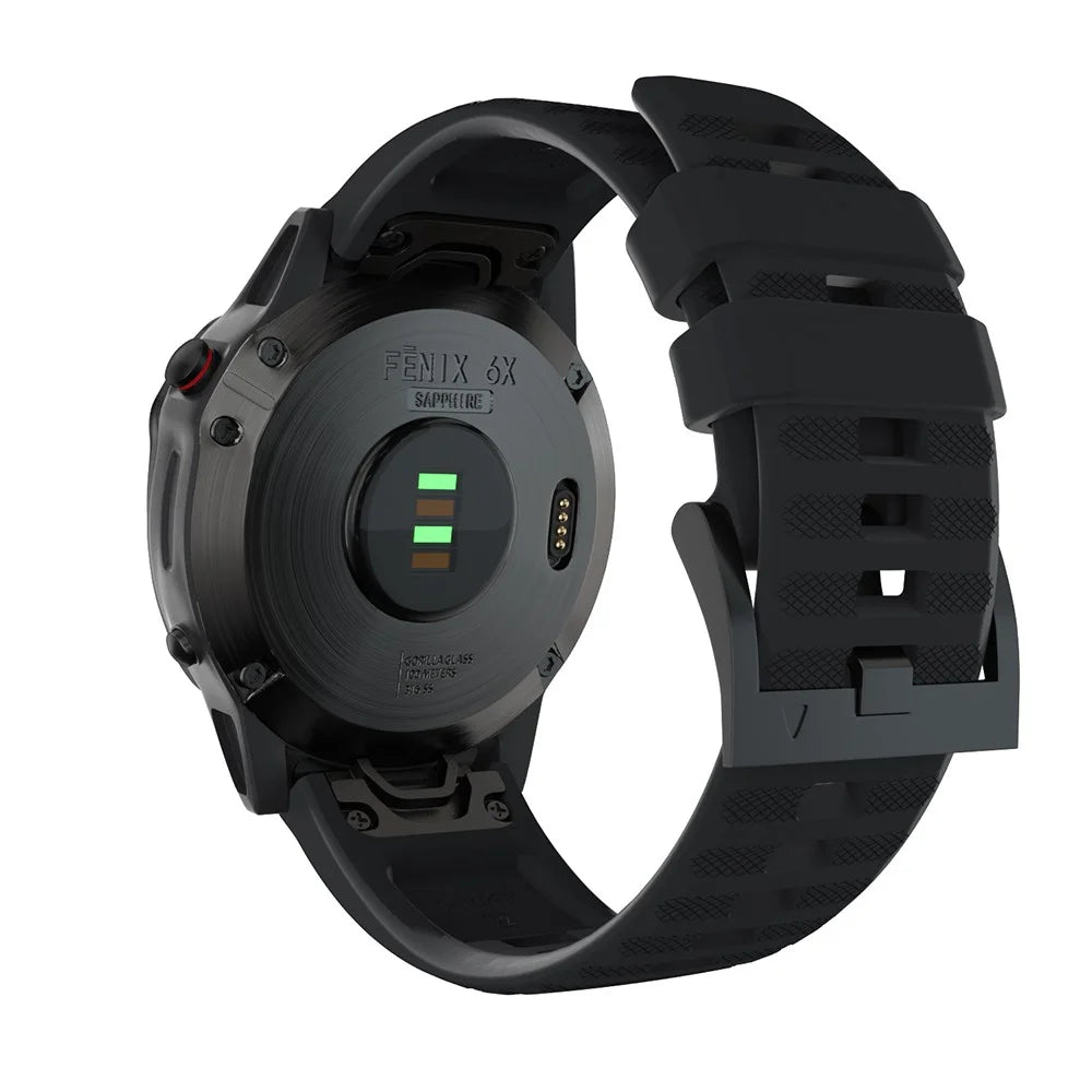 26mm Silicone Watch Strap for Garmin Fenix 7X/6X GPS/ 6X Pro Smart Watch Band Replacement - Black - 1