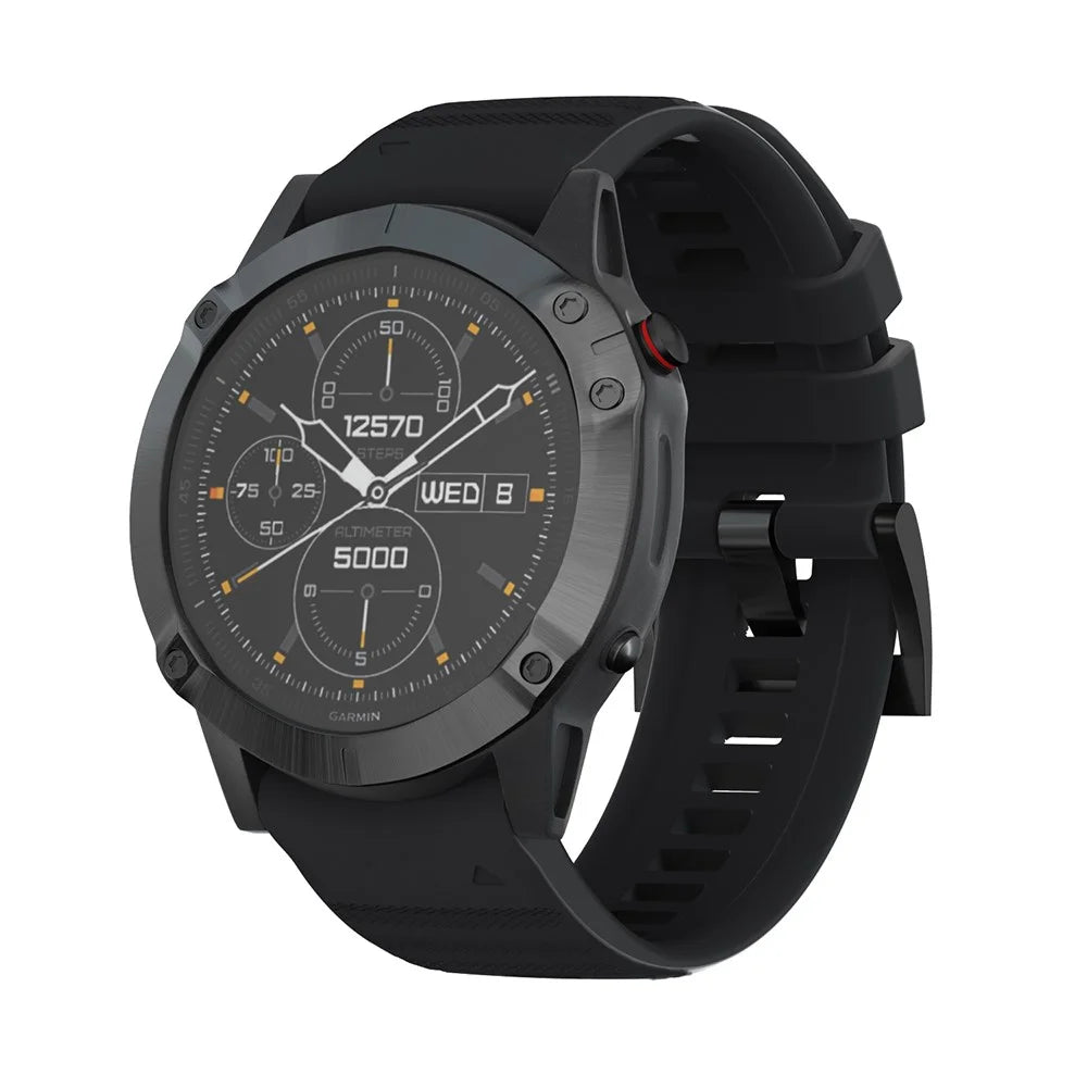 26mm Silicone Watch Strap for Garmin Fenix 7X/6X GPS/ 6X Pro Smart Watch Band Replacement - Black - 2