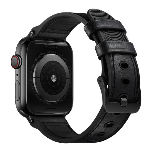 Genuine Leather Watch Band Replacement for Apple Watch Series 11 10 42mm / 9 8 7 41mm / SE3 SE2 SE 6 5 4 40mm / 3 2 1 38mm - Black - 1
