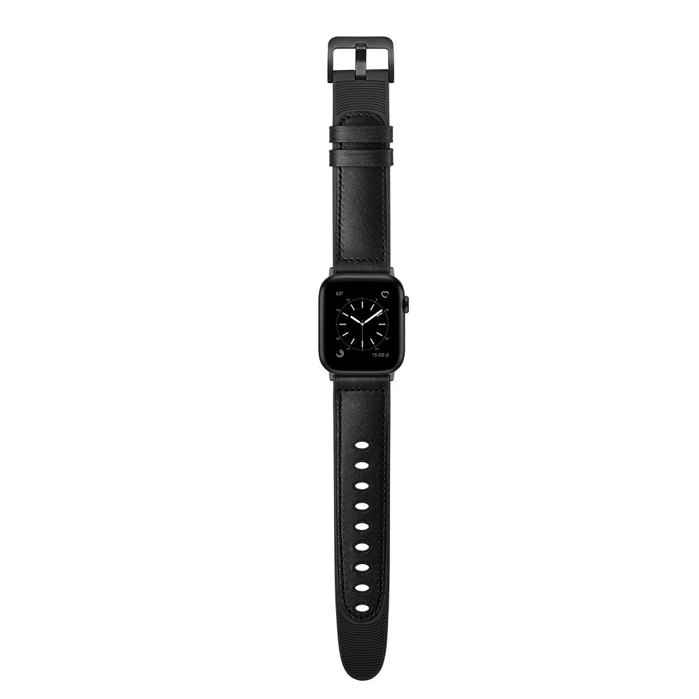 Genuine Leather Watch Band Replacement for Apple Watch Series 11 10 42mm / 9 8 7 41mm / SE3 SE2 SE 6 5 4 40mm / 3 2 1 38mm - Black - 3