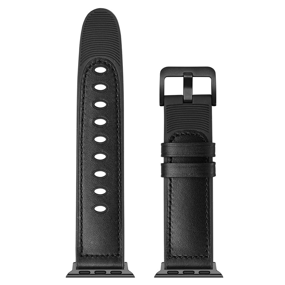 Genuine Leather Watch Band Replacement for Apple Watch Series 11 10 42mm / 9 8 7 41mm / SE3 SE2 SE 6 5 4 40mm / 3 2 1 38mm - Black - 4