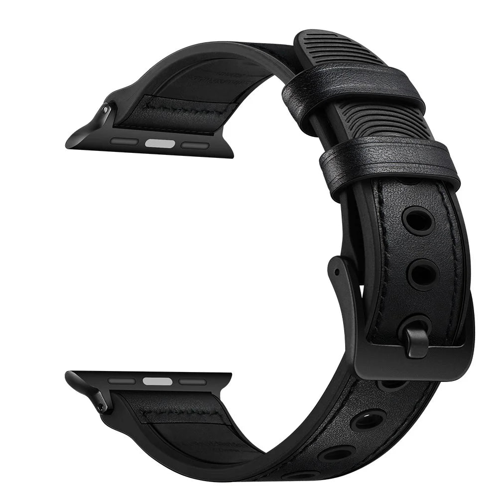 Genuine Leather Watch Band Replacement for Apple Watch Series 11 10 42mm / 9 8 7 41mm / SE3 SE2 SE 6 5 4 40mm / 3 2 1 38mm - Black - 6