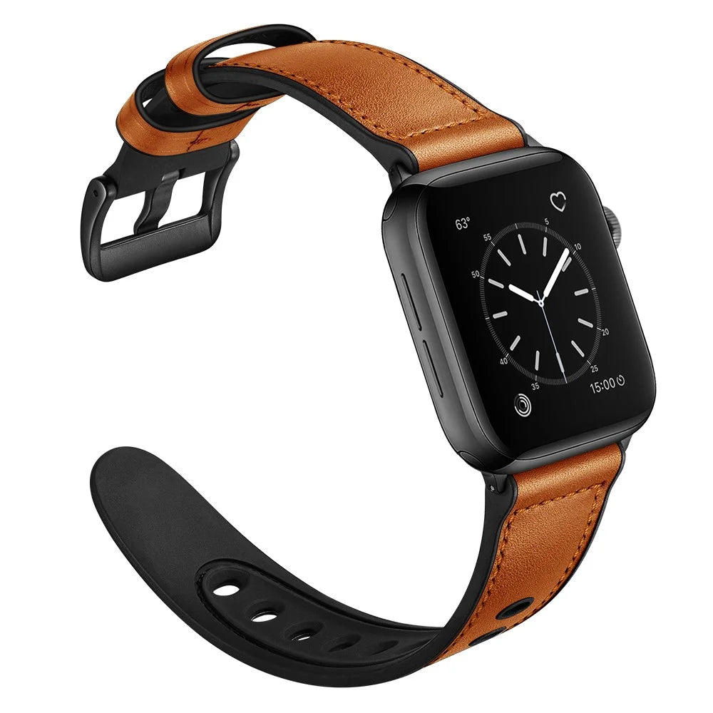 Genuine Leather Watch Band for Apple Watch Ultra 3 2 1 49mm / Series 11 10 46mm / 9 8 7 45mm / SE3 SE2 SE 6 5 4 44mm / 3 2 1 42mm - Brown - 2