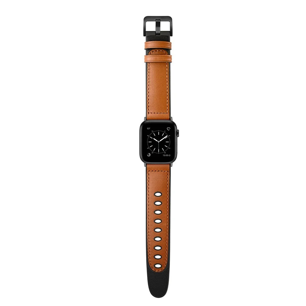 Genuine Leather Watch Band for Apple Watch Ultra 3 2 1 49mm / Series 11 10 46mm / 9 8 7 45mm / SE3 SE2 SE 6 5 4 44mm / 3 2 1 42mm - Brown - 3