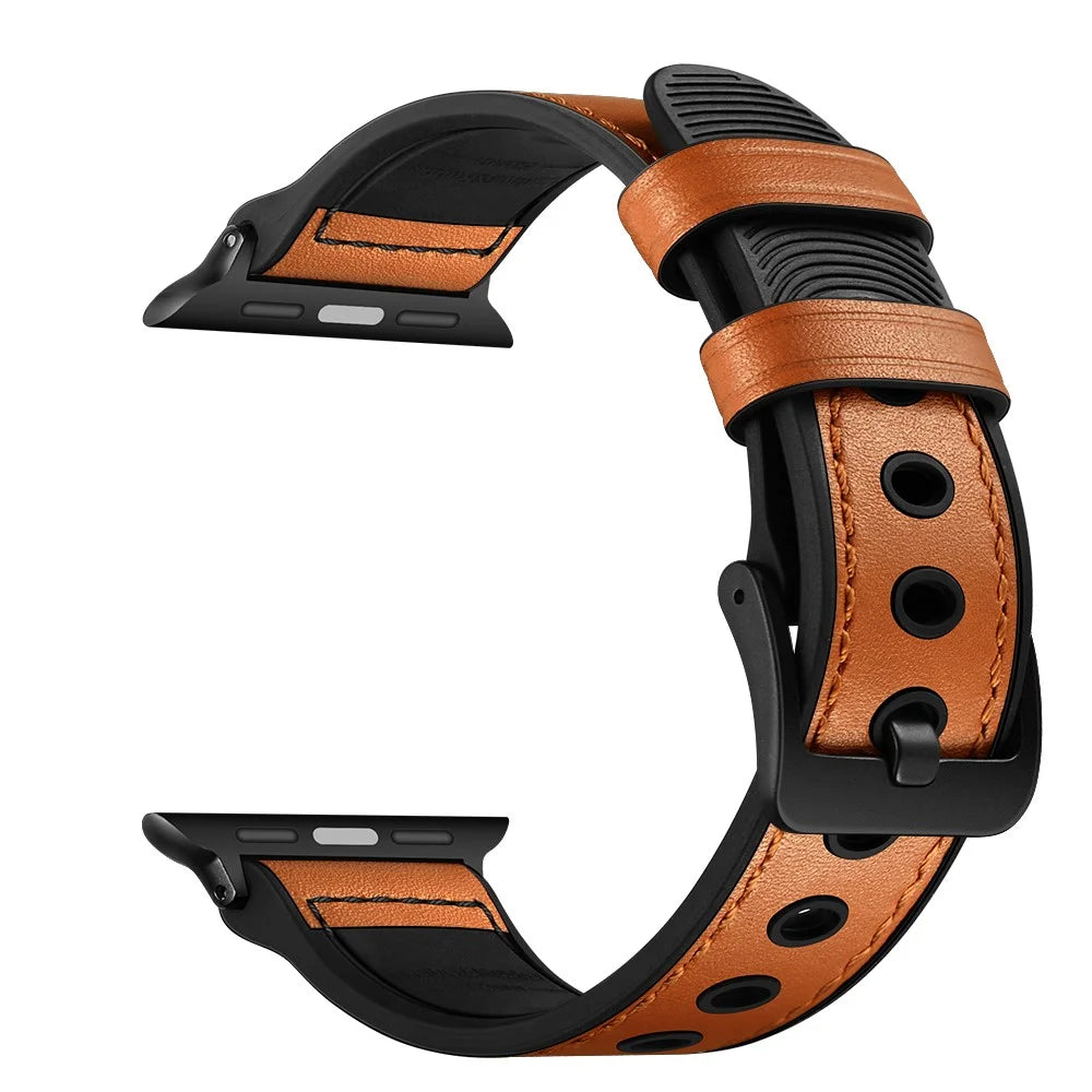 Genuine Leather Watch Band for Apple Watch Ultra 3 2 1 49mm / Series 11 10 46mm / 9 8 7 45mm / SE3 SE2 SE 6 5 4 44mm / 3 2 1 42mm - Brown - 6