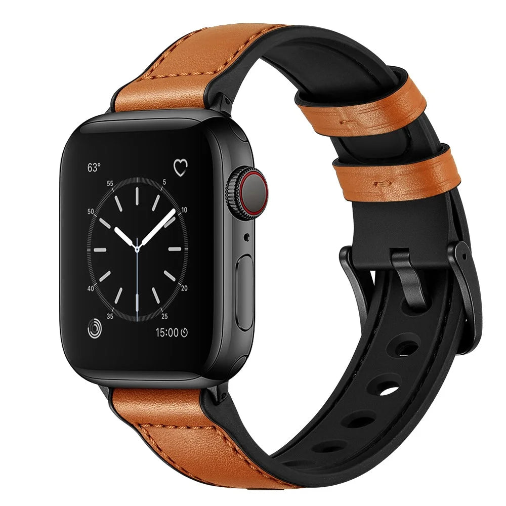 Genuine Leather Watch Band for Apple Watch Ultra 3 2 1 49mm / Series 11 10 46mm / 9 8 7 45mm / SE3 SE2 SE 6 5 4 44mm / 3 2 1 42mm - Brown - 7