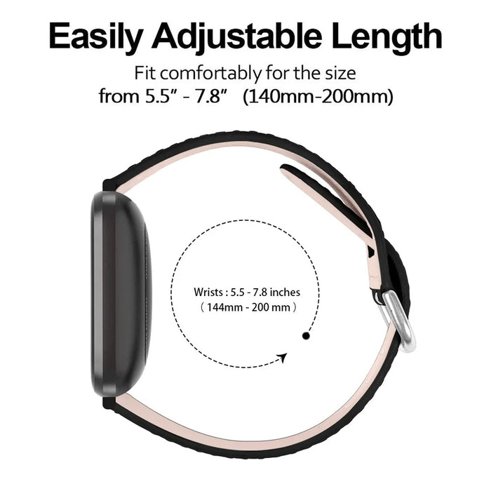 22.5mm Top Layer Genuine Leather Watch Band for Fitbit Versa 3/Sense, Adjustable Buckle Wrist Strap - Black - 2
